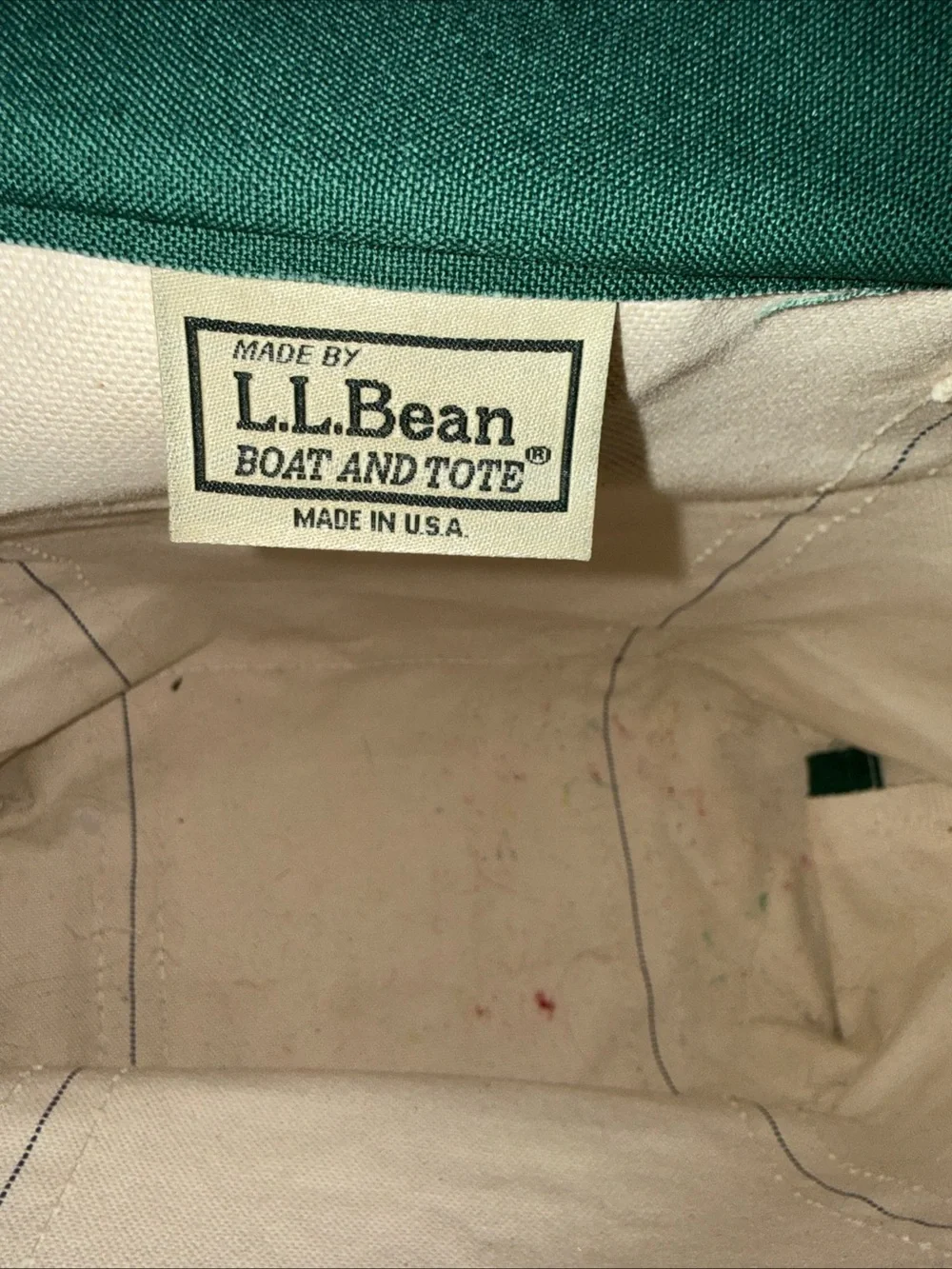 LL Bean Boat & Tote Bag Green and Cream